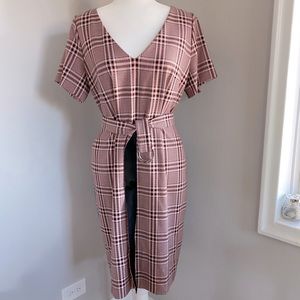 Hugo Boss Plaid belted sheath dress sz8